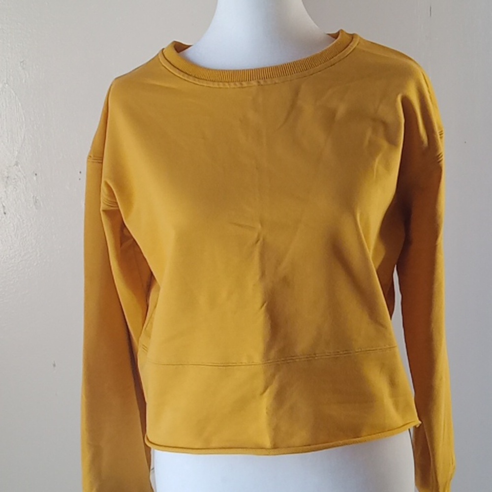 ZYIA Active Cutoff Cropped Crew Neck Sweatshirt Yellow Mustard M - Picture 3 of 8